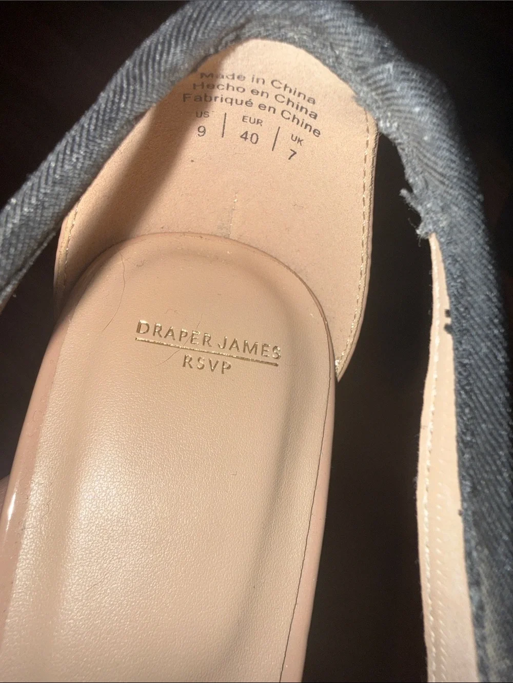 Draper James Beige Pointed-Toe Slingback Flats with Black Trim